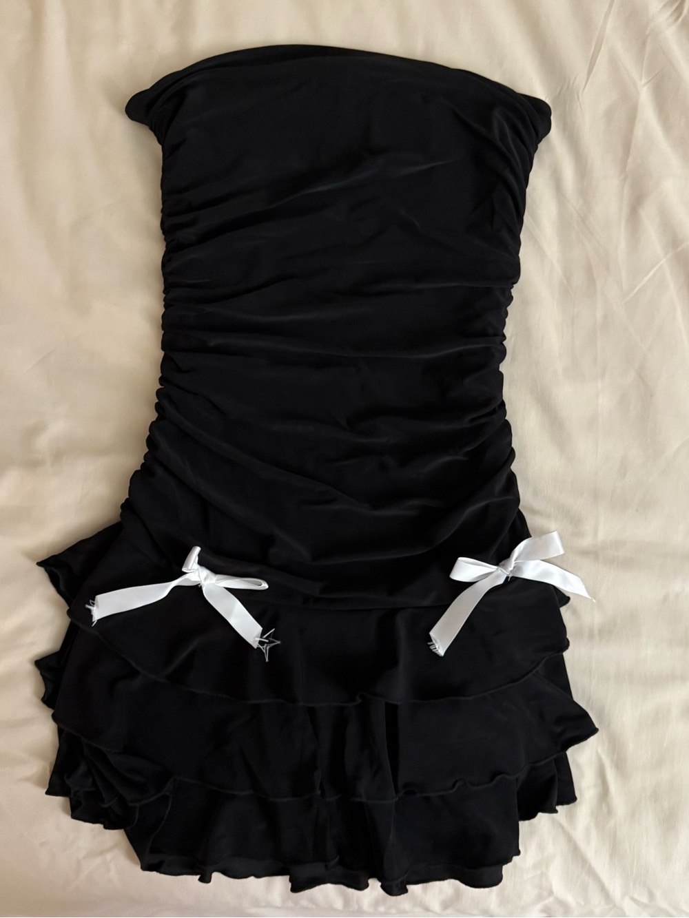 Black Strapless Mini Dress with White Bows